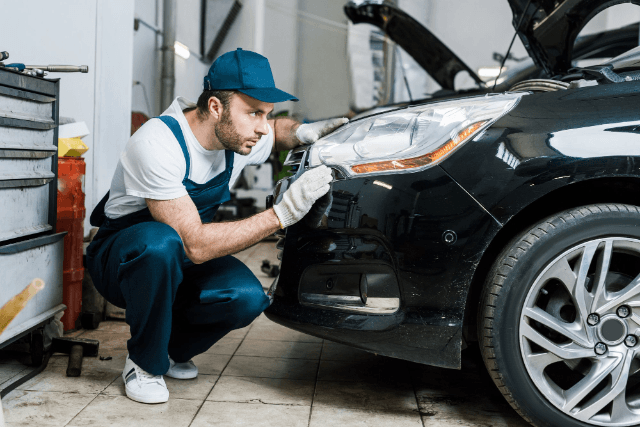Customer inspecting vehicle before purchase